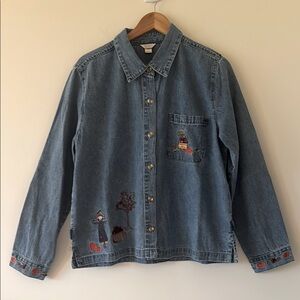 Christopher & Banks Embroidered Fall Festival  Denim Shirt Jacket Size XL